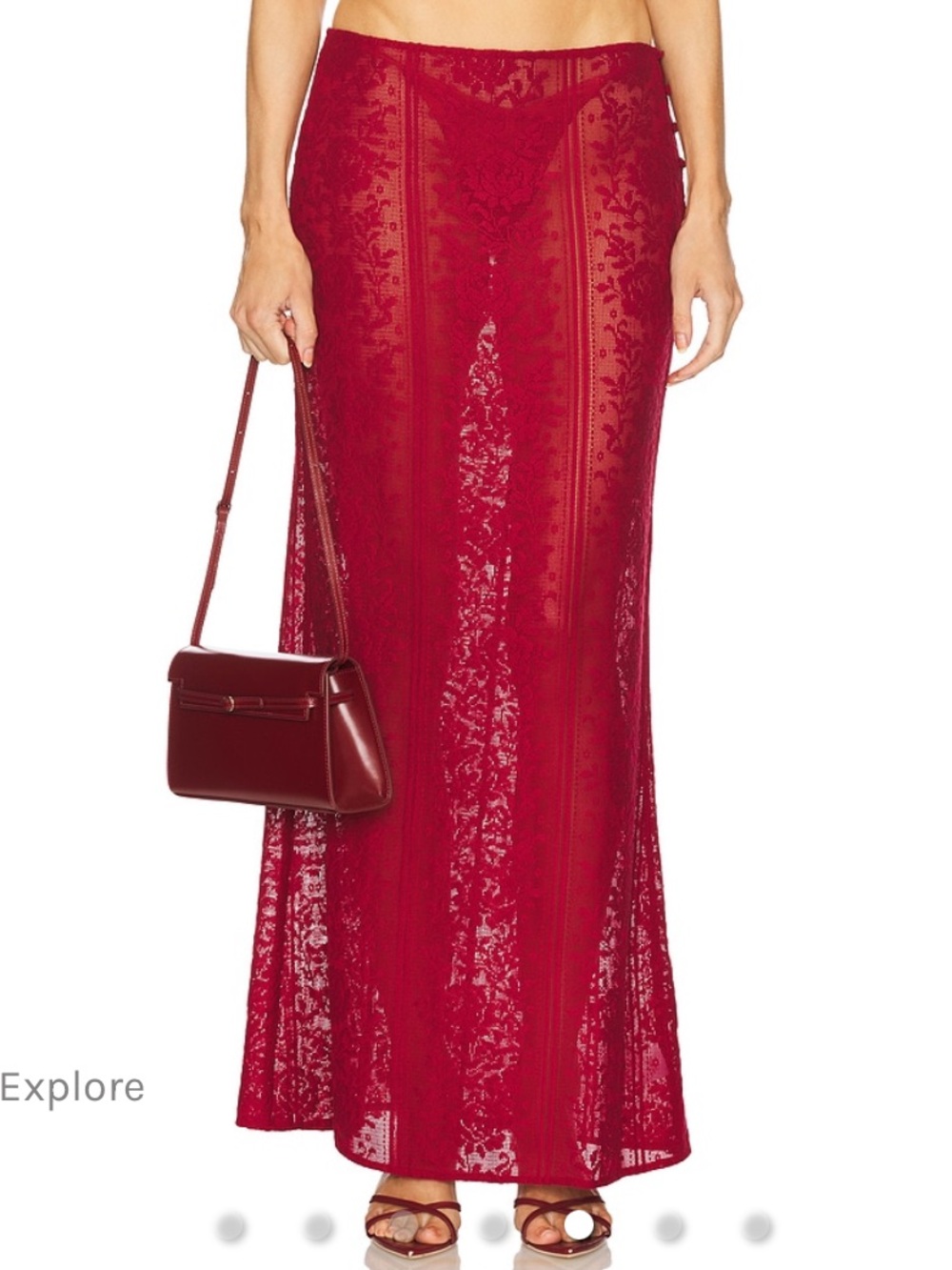 Loba Red Lace Maxi Skirt - Women's Elegant Stretch Skirt